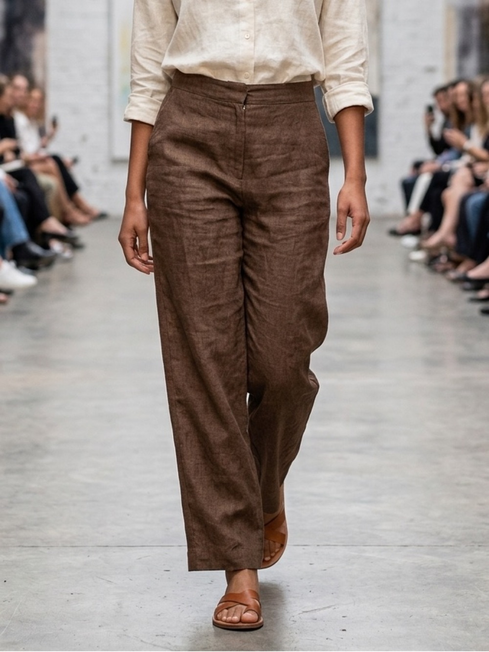 Poetry Brown 100% Linen Wide Leg Trousers Pants Size 8 Cropped
